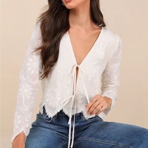 Lulu's White Floral Lace Blouse